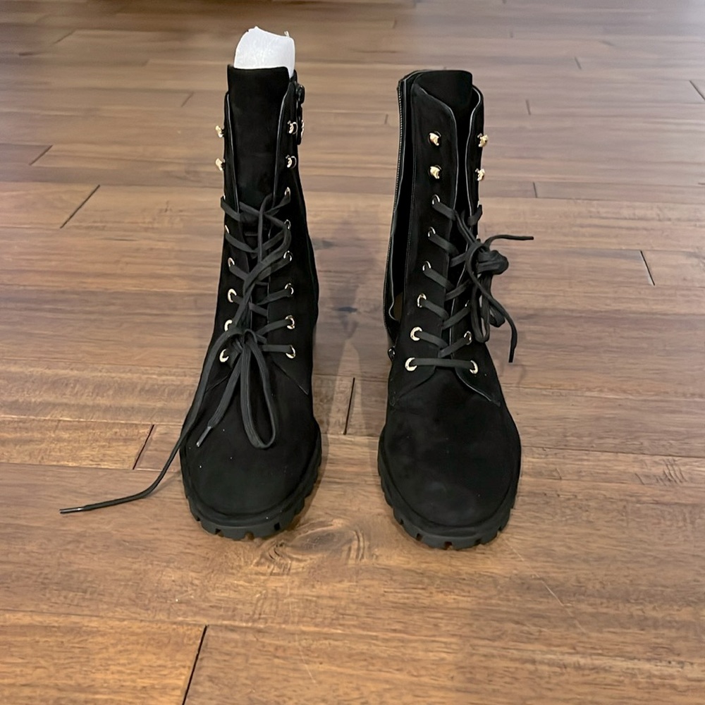 Stuart Weitzman Laine Combat Boot Suede Black